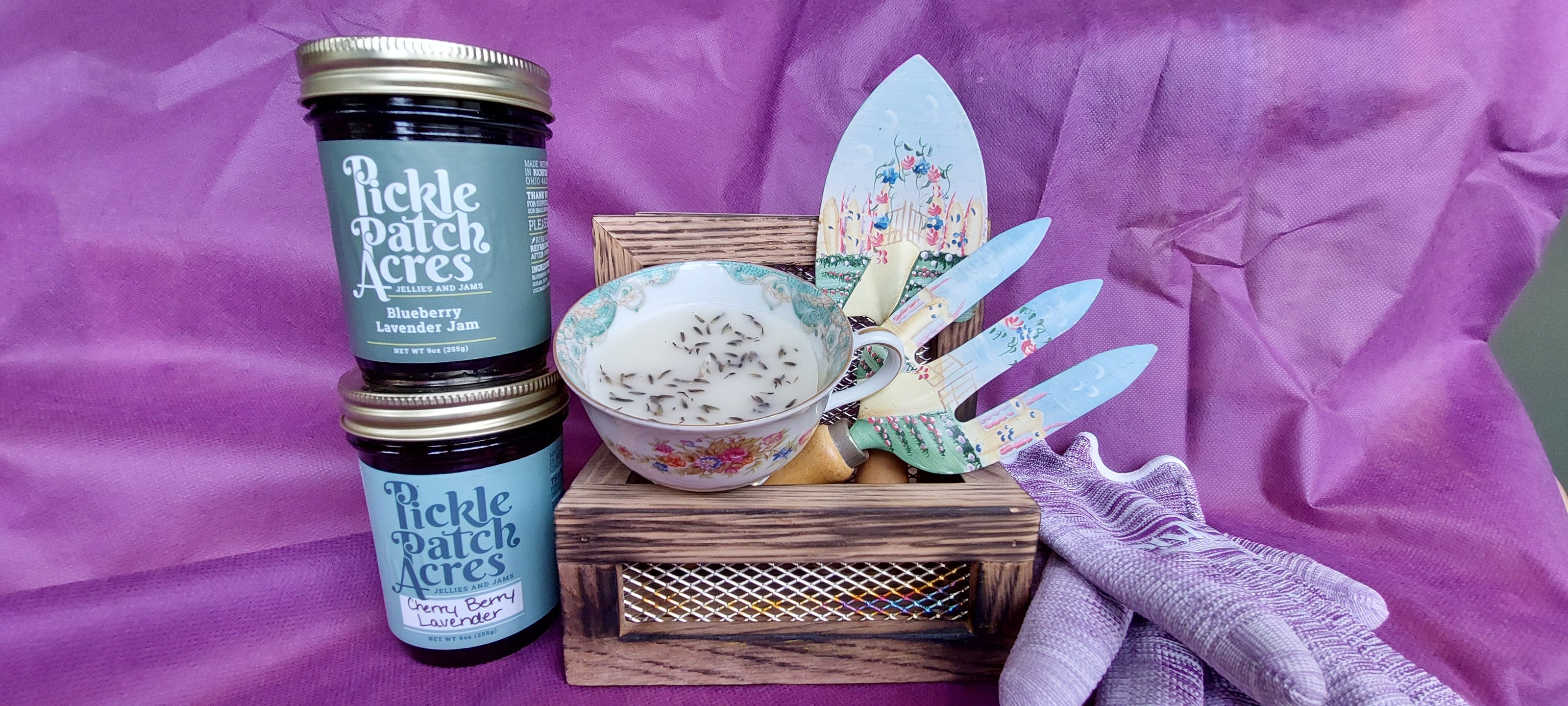 Lavender jam with garden tools
